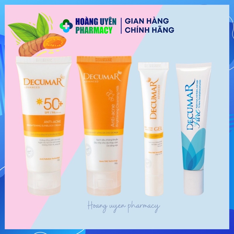 Bộ chống nắng ngừa thâm mụn Decumar gel/ Decumar clean