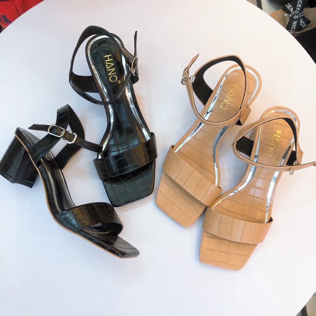 Sandal Cao Gót Nữ 5p Đế vuông Quai Ngang Da Rắn Bản To Basic Công sở Da mềm Chuẩn đẹp VNXK