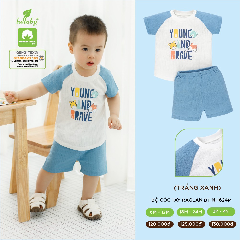 Lullaby- Bộ cộc tay raglan bé trai NH624P- Vải thở POINTELLE (9M-4Y)