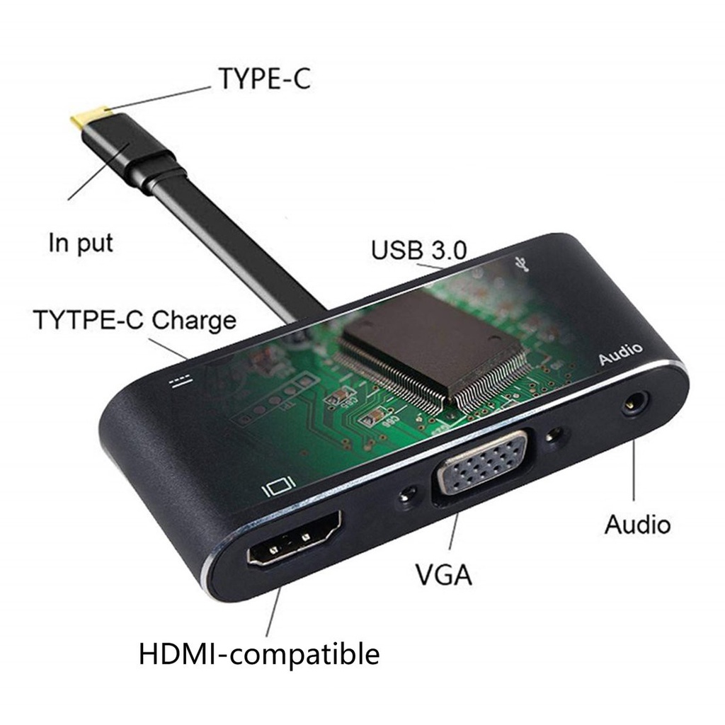 [New promo]5 In 1 USB Type C To HDMI-compatible VGA USB Headphone Hub Multiport Adapter