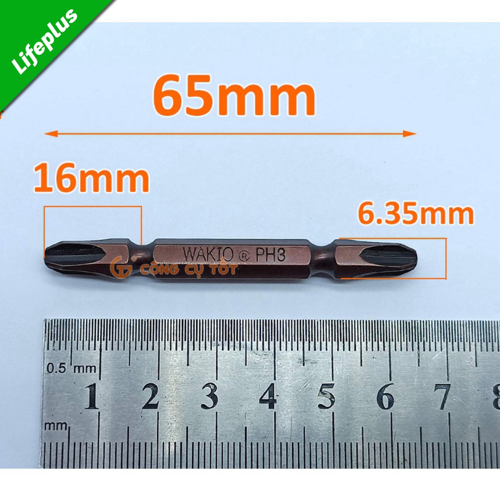 Mũi bắt vít 2 đầu PH3 Wakio dài 65mm