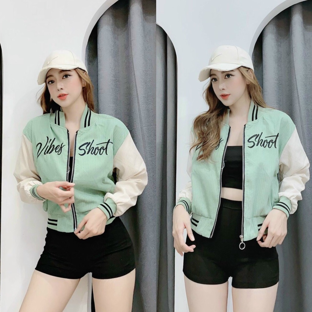 Áo khoác dù nữ 2 lớp form rộng bomber in chữ Viber đầy ấn tượng - Hot trend