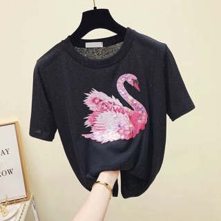 Áo kiểu nữ hồng hạc đính cườm