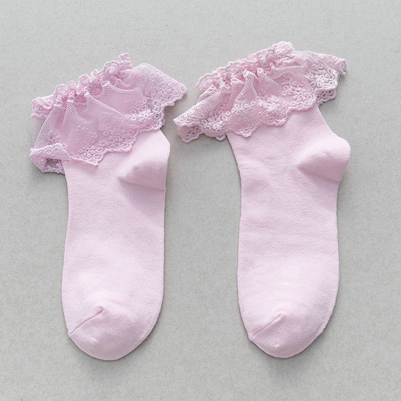 XIXI Tất Cotton Phối Ren Màu Trơn Phong Cách Lolita Thời Trang Cho Nữ