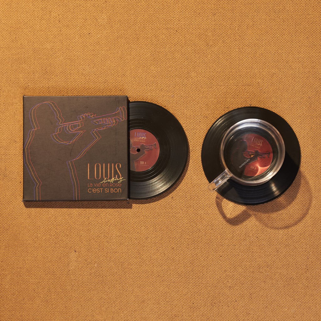 Bộ 2 Lót ly Hình Đĩa Than Album Louis Armstrong La vie en Rose - CS011