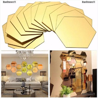 Bộ 12 miếng dán tường hình lục giác tráng gương 3D có thể tháo rời trang trí nhà cửa DIY