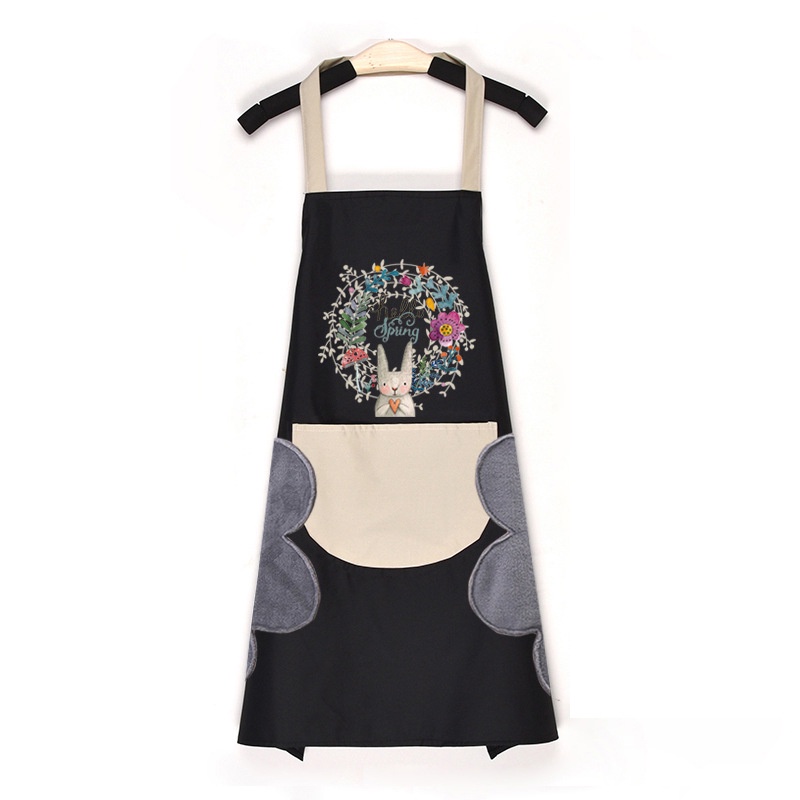 Tạp dề nấu ăn chống nước vải cotton cao cấp có túi, Tạp dề pha chế in hình dễ thương