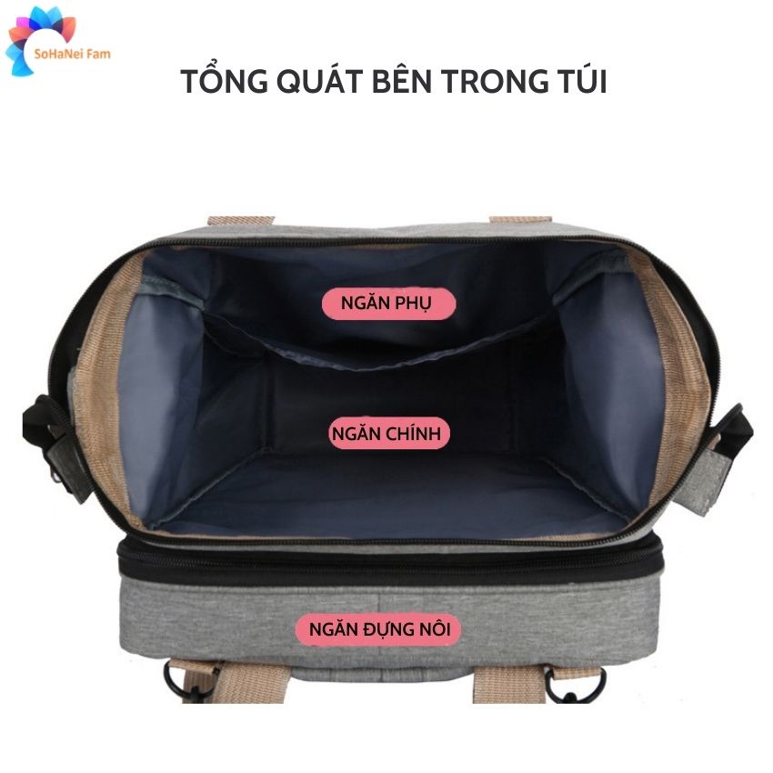 Balo Bỉm Sữa Đa Năng Tích Hợp Nôi Gấp Gọn Cho Bé, Nhiều Ngăn, Chống Bụi, Chống Thấm Nước -SOHANEI FAM -Mommy Bag