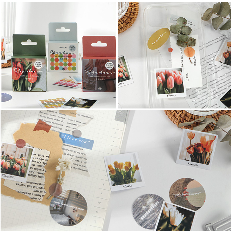 Bộ 40 miếng dán trang trí sổ lưu bút nhiều họa tiết dễ thương tùy chọn