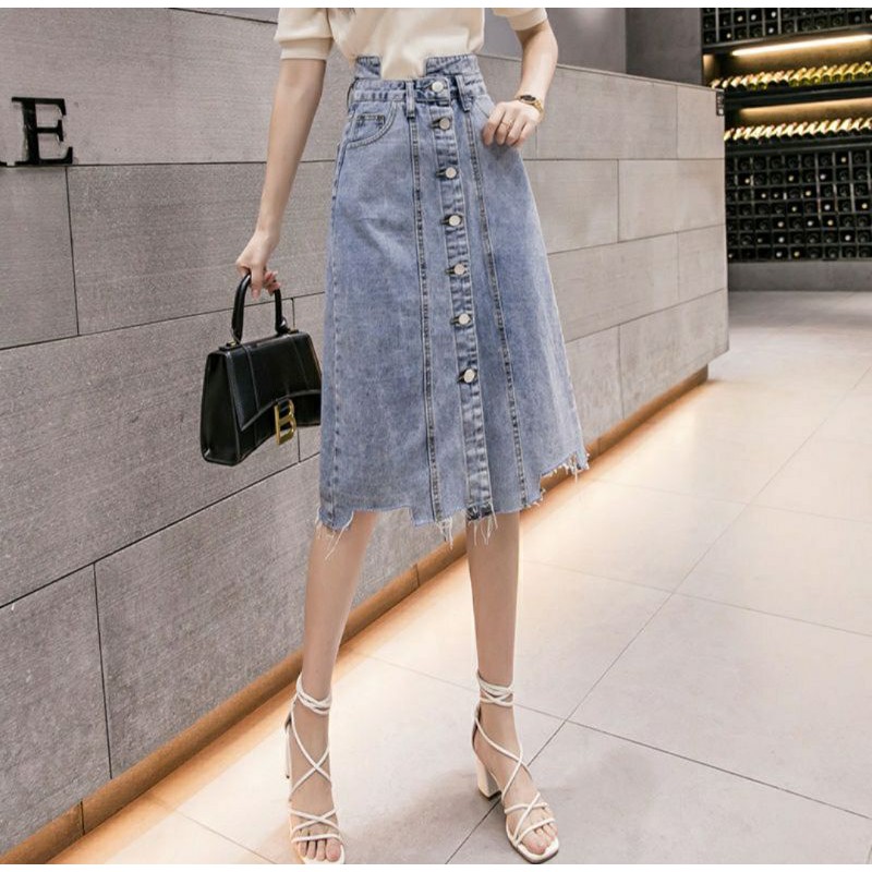 Chân váy bò dài màu xanh đậm | BigBuy360 - bigbuy360.vn