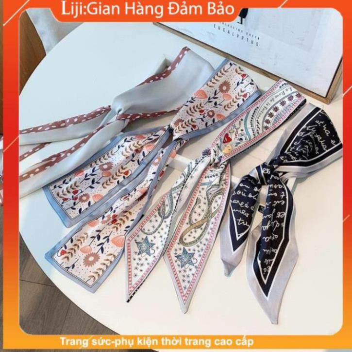 Khăn lụa turban - Khăn turban dài lụa satin cao cấp, họa tiết sang trọng, quàng cổ, buộc tóc, ... phong cách Hàn Quốc