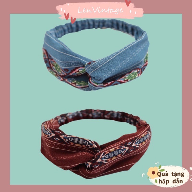 Băng đô hoạ tiết thổ cẩm bohochic xinh xắn vintage cô gái retro phụ kiện bờm kẹp tóc lenvintage