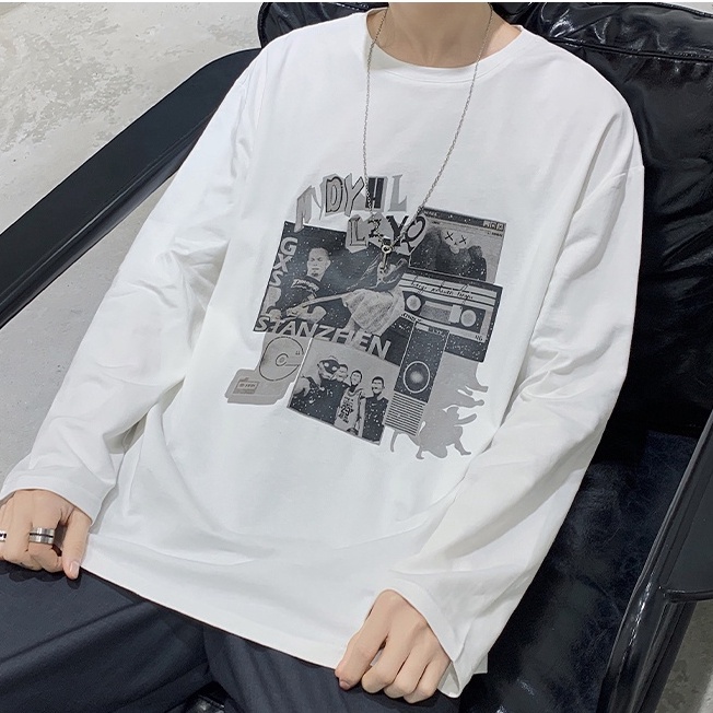 Áo sweater tay dài cổ tròn dáng rộng phong cách Hàn Quốc thời trang năng động cho nam