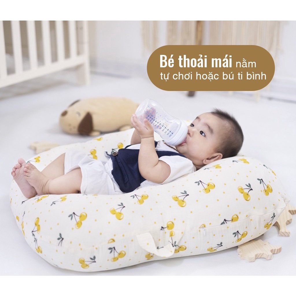 Gối chống trào ngược cho bé Thị Nắng Store chất liệu vải Muslin cao cấp thông thoáng thấm hút tốt an toàn cho bé