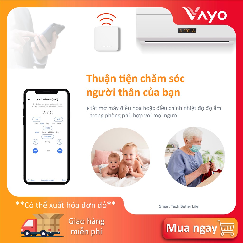 Bộ điều khiển trung tâm thông minh SwitchBot Hub Mini Điều khiển hồng ngoại điều hòa, TV, quạt... liên kết Googlehome