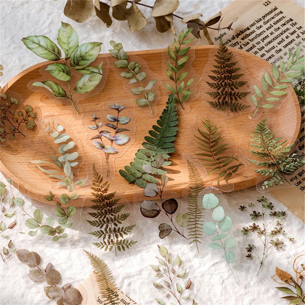 Bộ 40 nhãn dán hình thực vật hoa lá trang trí sổ lưu niệm sổ tay dễ thương xinh xắn chất liệu nhựa PET