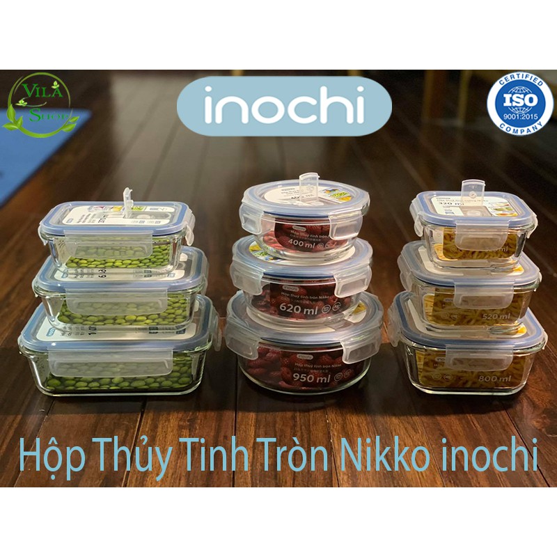 [ Bộ ] Hộp Thực Phẩm, Hộp Thủy Tinh Chịu Nhiệt Hình Tròn, Thủy Tinh Cao Cấp Inochi Sử Dụng An Toàn Trong Lò Vi Sóng