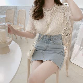 Áo kiểu tay ngắn cổ tròn phối ren thời trang cho nữ 28819
