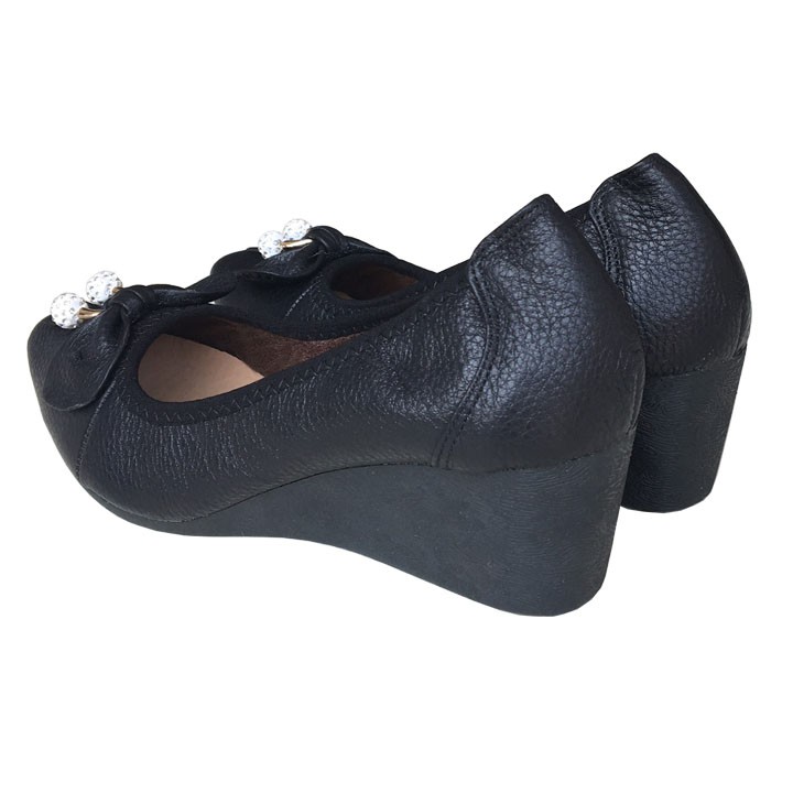 Giày đế xuồng chuông 5cm da bò đen Trường Hải TH010