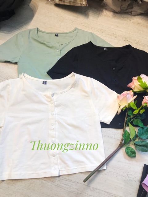[ Mã WASTAPR giảm 10K đơn 50K] Áo croptop cúc nhiều màu - áo nữ cộc tay cúc mở | BigBuy360 - bigbuy360.vn