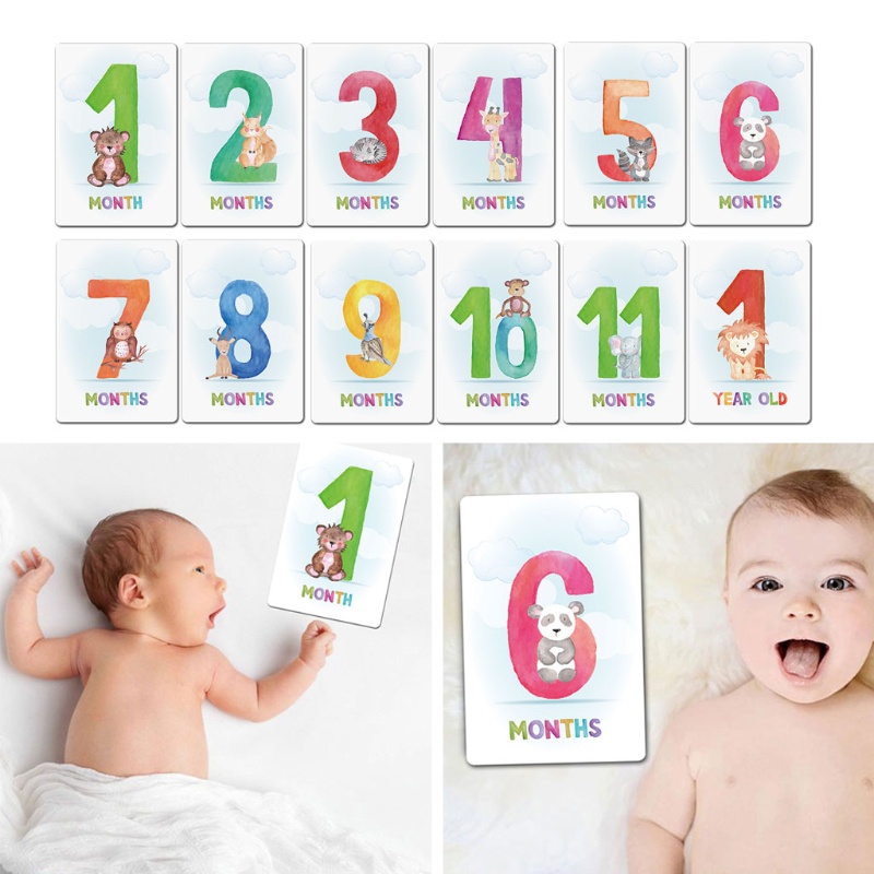 Set 12 Tấm Thẻ Đánh Dấu Cột Mốc Phát Triển Theo Tháng Cho Bé