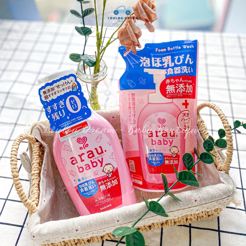 Nước rửa bình sữa Arau Baby nội địa Nhật Bản dạng chai 500ml / túi 450ml chiết xuất tự nhiên an toàn cho bé