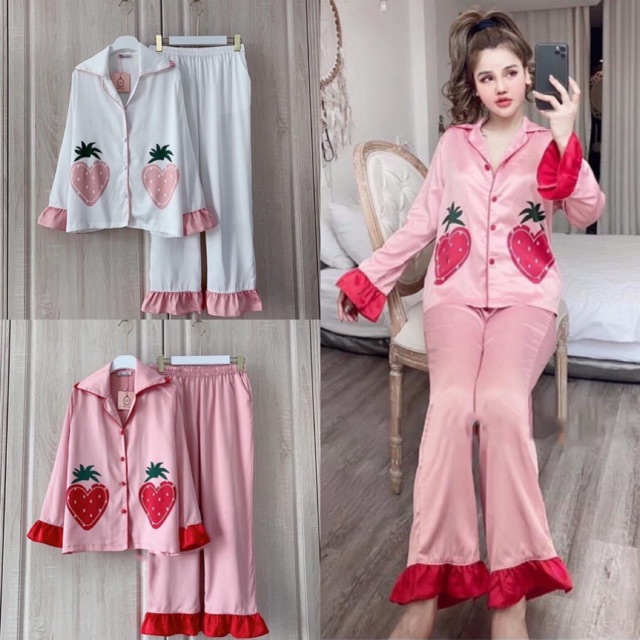 BỘ LỤA SATIN DÂU TAY DÀI