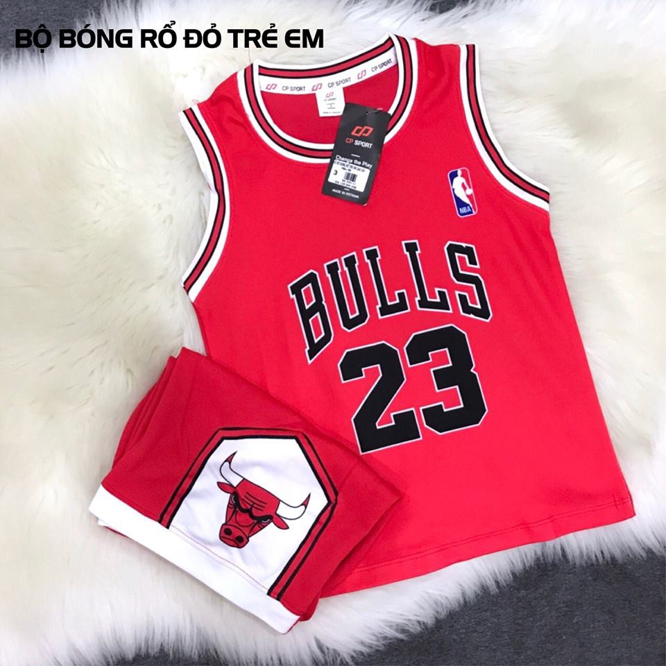 Set quần áo bóng rổ năng động cho bé trai - gái mẫu BULLS đỏ số 23