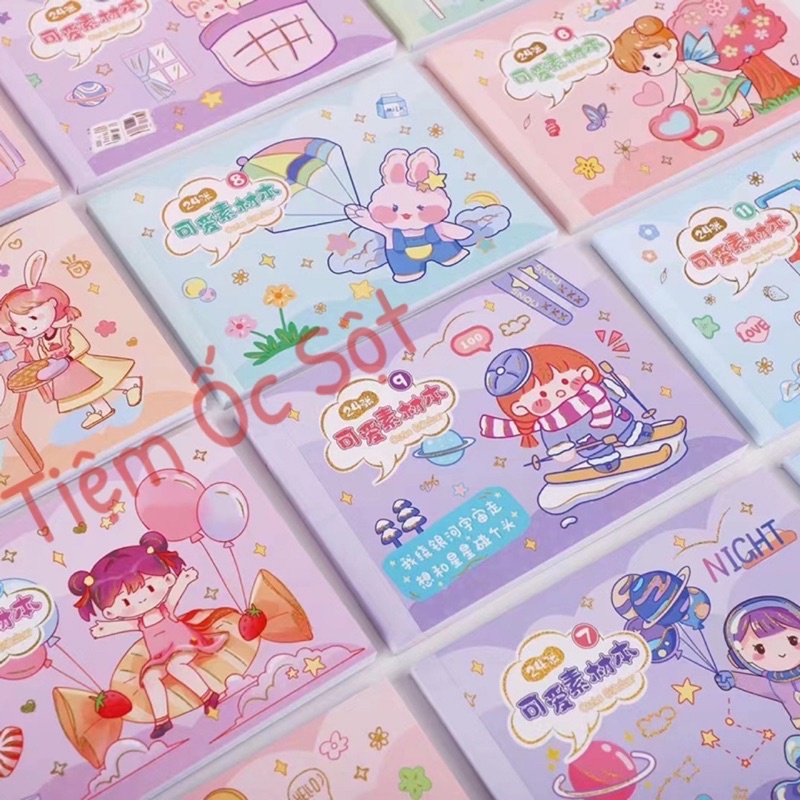 Hình dán sticker quyển 24 tờ hoạ tiết bé gái dễ thương Tiệm Ốc Sột
