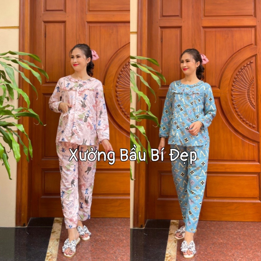 Bộ đồ bầu dài tay và sau sinh chất KATE thái mềm mát quần có chun chỉnh (Xả Kho)