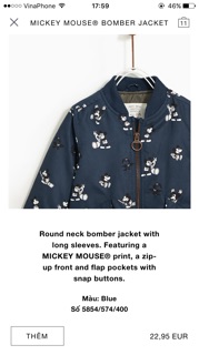[ZARA XUẤT XỊN] Áo bomber Mickey Zara bé trai