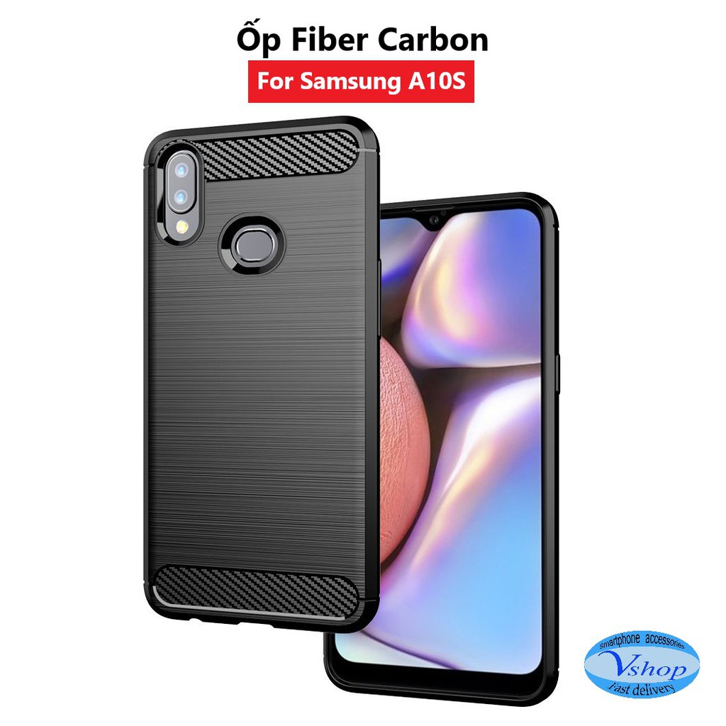 Ốp Samsung A10S chống sốc phay xước vân carbon hấp thụ nhiệt