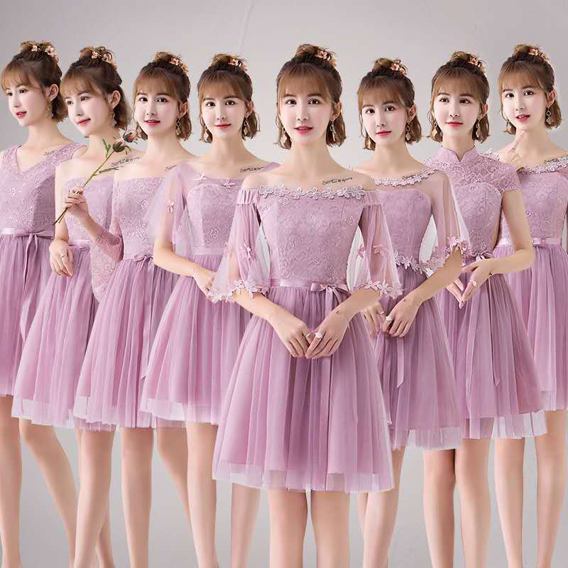 Váy Lễ Phù Dâu Màu Hồng Phong Cách Hàn Quốc
