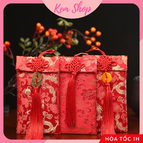 Bao lì xì vải gấm cao cấp dùng cho lễ cưới, ăn hỏi, nạp tài, mừng tuổi năm mới, đựng quà tặng - Kem Shop K322