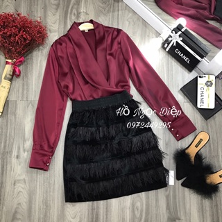 [ảnh thật] áo lụa vạt chéo