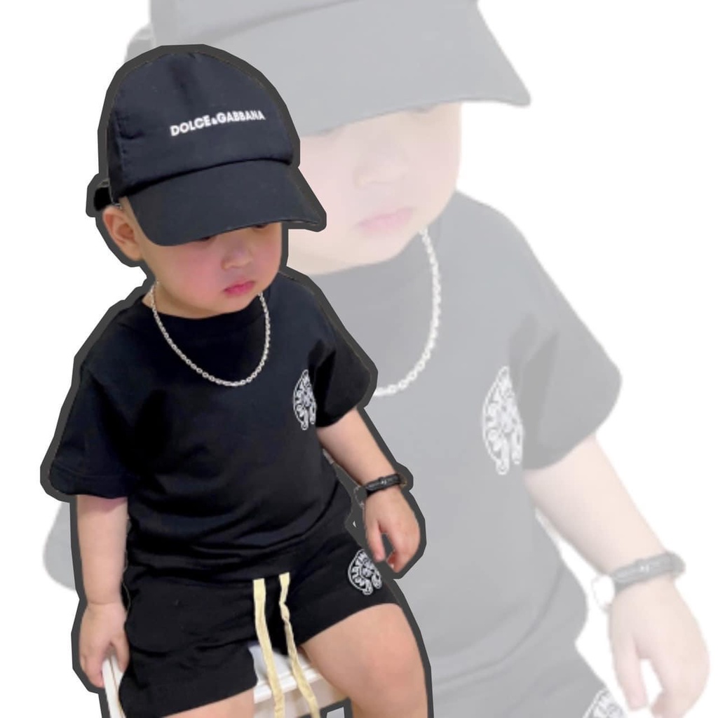 Set quần áo chorme heart cho bé , bộ áo thun trẻ em unisex , Kid_genZ