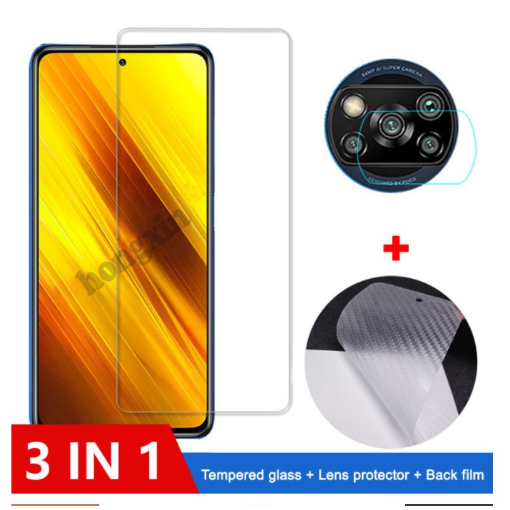 Kính Cường Lực 3 Trong 1 Cho Xiaomi Poco X3 / Poco X3Nfc F2 M2 F1 X2 Pro Redmi 9a Note 9 9s Pro Max Hd