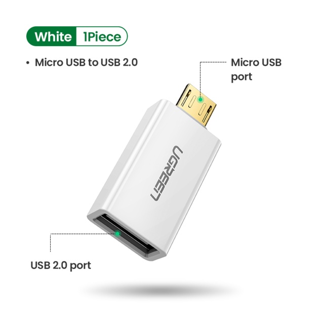 Đầu chuyển đổi Micro USB sang USB 2.0 UGREEN 30529 Chính Hãng US195 Màu Trắng