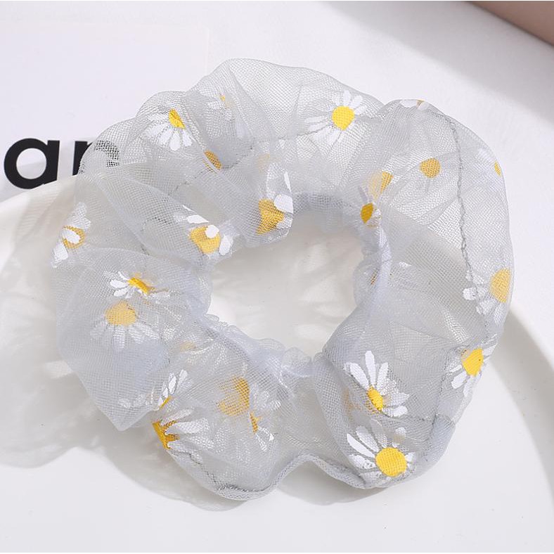 Dây Buộc Tóc Vải Voan ( Lưới ) In Hình Hoa Cúc - Scrunchies In Hoa Cúc Dễ Thương (Nhiều Màu)