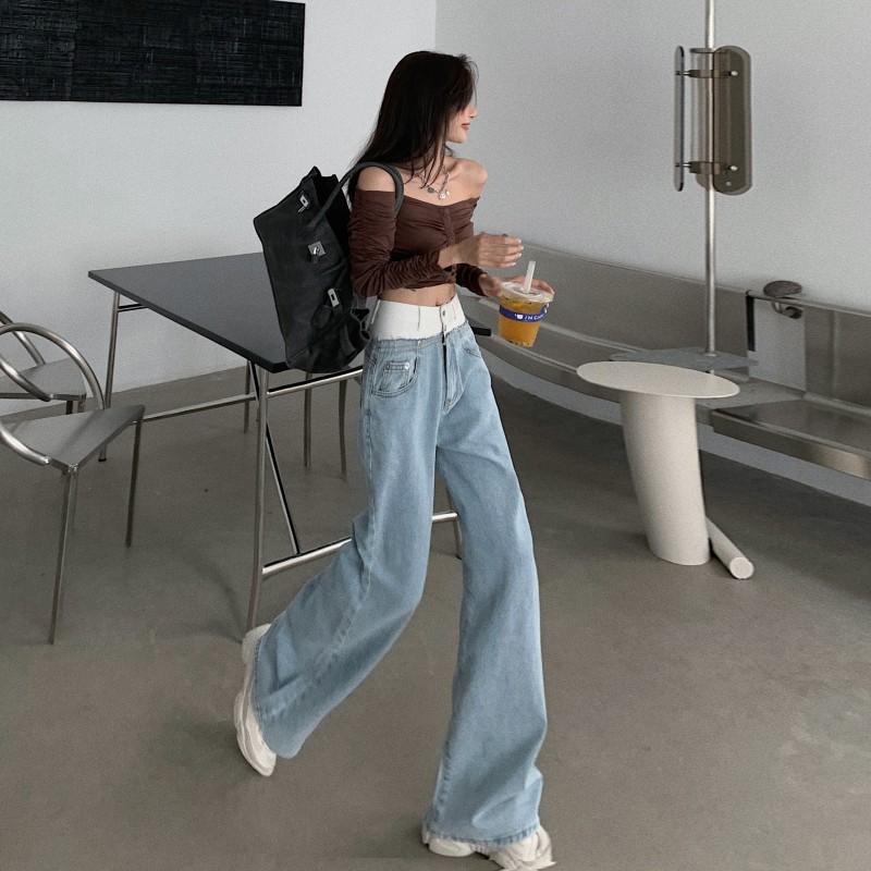 (ORDER) Quần jeans ống suông cạp cao nối cá tính