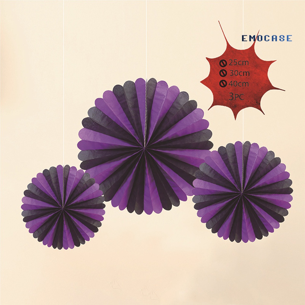 Set 3 Phụ Kiện Treo Trang Trí Tiệc Halloween Hình Tổ Ong / Tròn Bằng Giấy