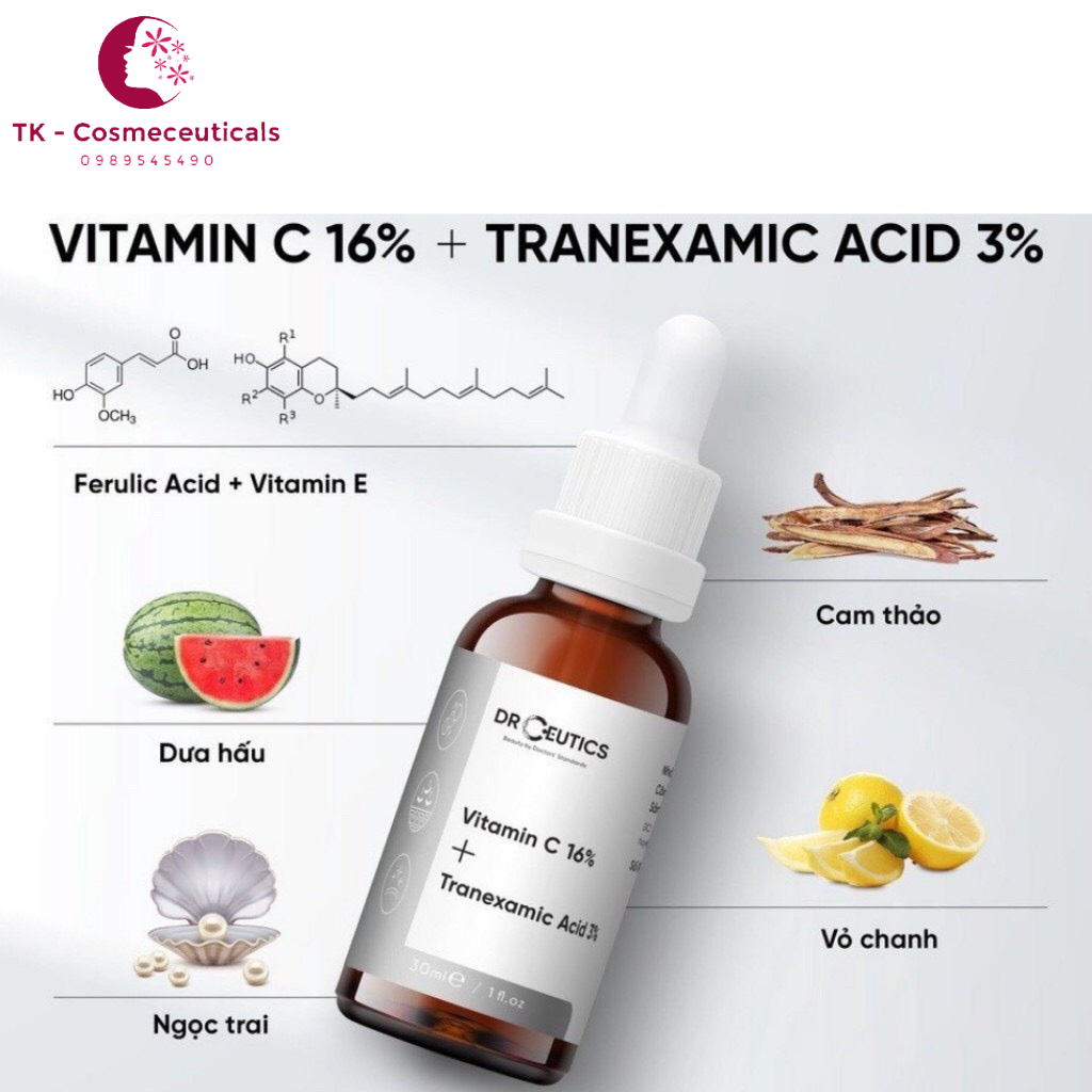 Serum Vitamin C 16% + Tranexamic Acid 3% DrCeutics Ngăn Ngừa Lão Hóa Và Làm Sáng Da - 30ml