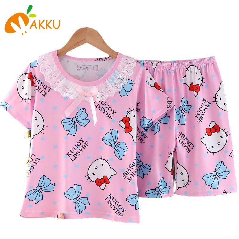 Bộ Đồ Ngủ Mặc Nhà Tay Ngắn Vải Mỏng Thiết Kế Dễ Thương Cho Bé Gái