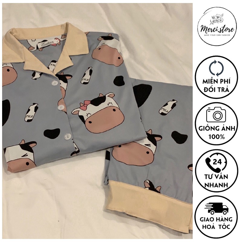 Bộ ngủ bò sữa, pijama, đồ mặc ở nhà dài tay mùa thu đông Hàng Quảng Châu chất mịn đẹp hình bò sữa | BigBuy360 - bigbuy360.vn