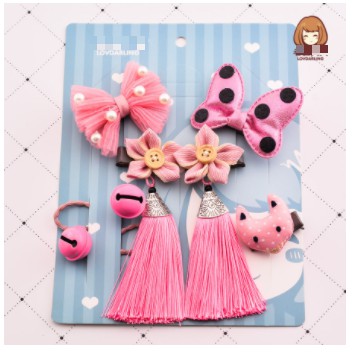 [Hàng Sẵn] Set Phụ Kiện Tóc Nơ Chuông Lúc Lắc Hồng Bi Xinh Xắn cho Bé