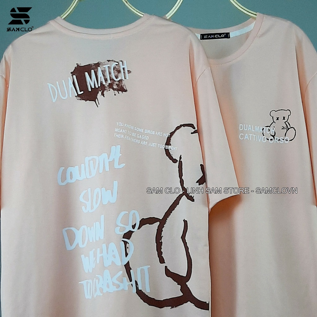 Áo thun tay lỡ nữ SAM CLO freesize phông form rộng dáng Unisex - mặc cặp, nhóm, lớp in hình GẤU dual match