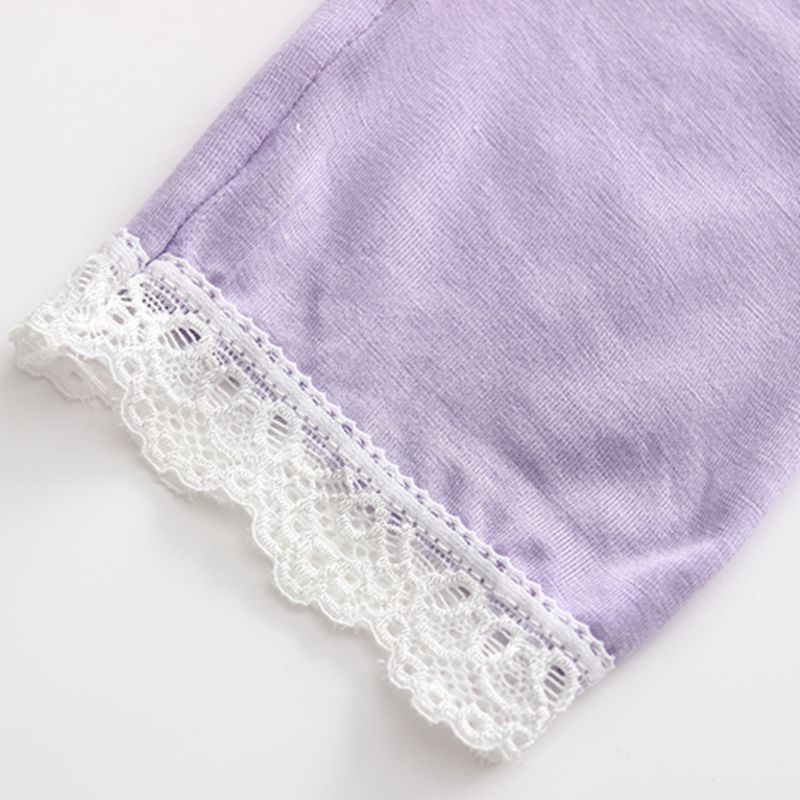 [ZY] Quần Legging Lửng Co Giãn Màu Trơn Viền Ren Bốn Mùa Đơn Giản Dễ Phối Đồ Cho Bé Gái 80-150cm