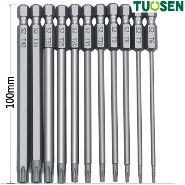 Mũi khoan lục giác hoa thị bông mai 100mm cho khoan pin điện bộ 11 cây