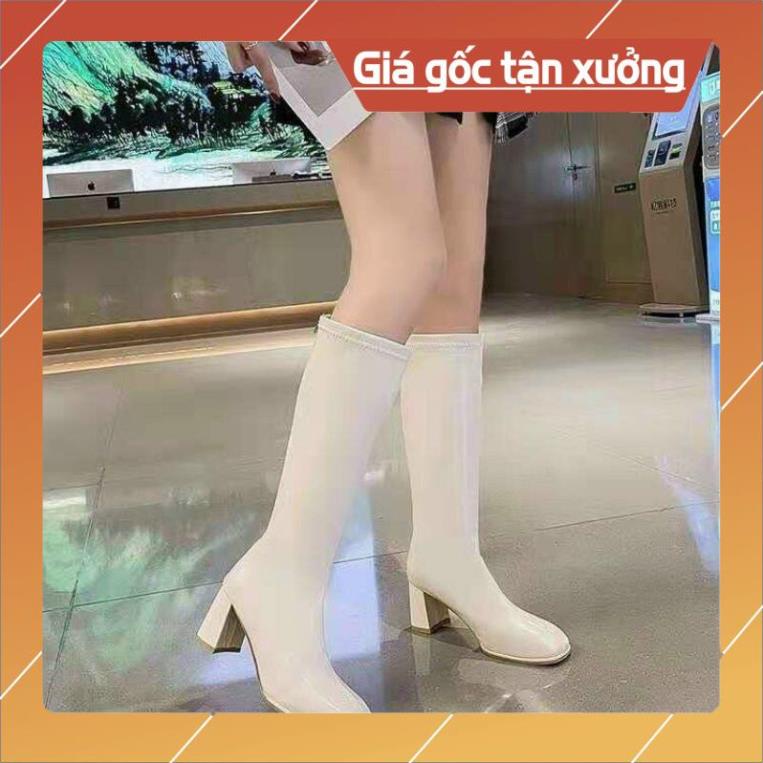 Hàng Đẹp boot cao cổ da trơn mõm vuông(hàng quảng châu)