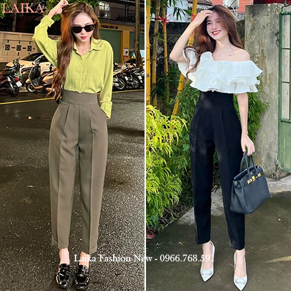 Quần tây nữ lưng cao khóa sau cạp V bản to đi học làm công sở dáng quần baggy nữ cạp cao vải dày mềm co giãn nhẹ đi học